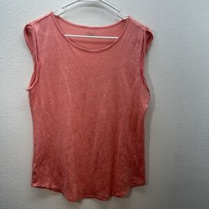 LOFT Ann Taylor 100% Linen Tank Top Scoop Neck Coral Pink Cap Sleeves Womens S